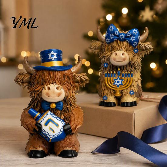 Whimsical Room Accent 2Pcs Magic Cow Figurines, Creative Resin Animal Statue with Wizard Theme, Collectible Art Piece Desk Shelf Home Decor,