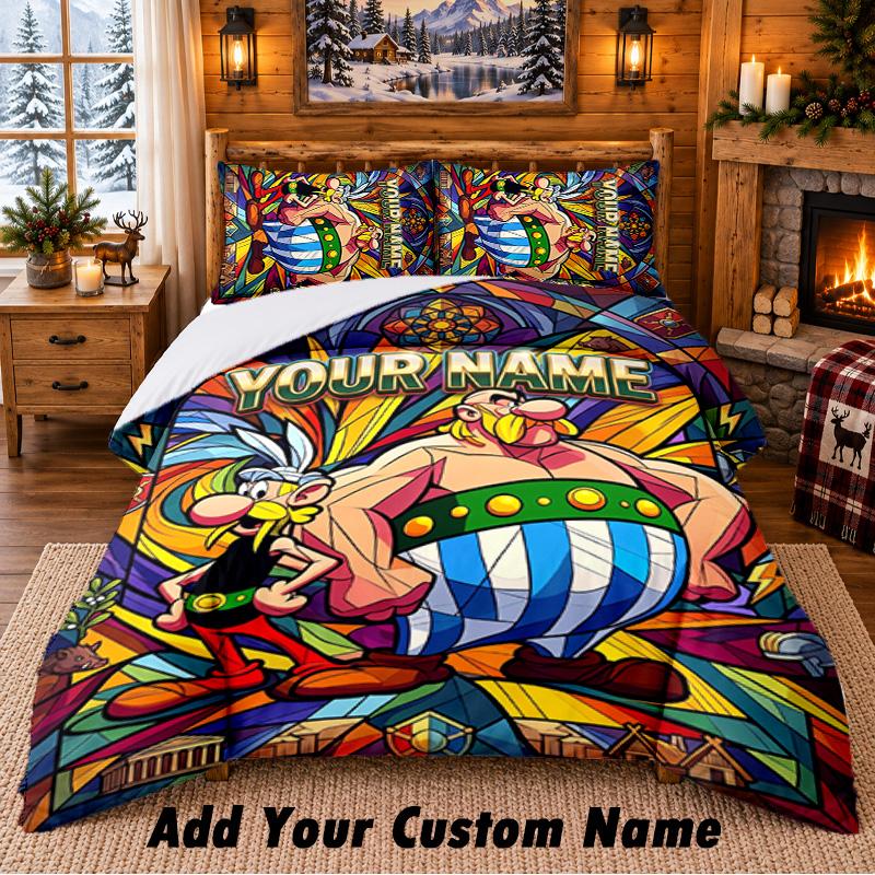Asterix & Obelix Custom Name 3Pcs Bedding Set 1 Bed Sheet 2 Pillowcases Bedroom Home Decor