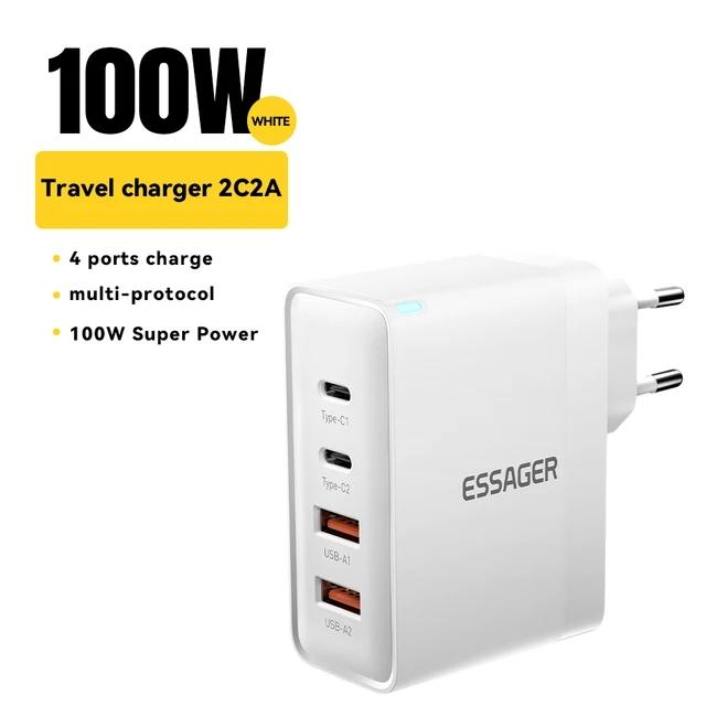 Essager Зарядное устройство USB Type C, 100 Вт, 65 Вт, PD Quick Charge4.0, 3,0, быстрая зарядка Type-C для ноутбука iPhone 14, 13, 12, Xiaomi, Macbook 13 Pro
