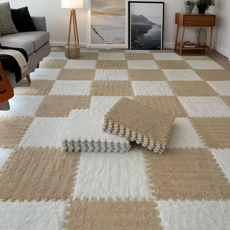 Коврик-пазл из ЭВА-пены с плюшевым покрытием, 30x30 см, мягкие ковровые плитки, игровой коврик, нескользящий ковер-пазл для домашней гостиной