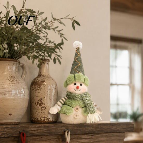 Unique Winter Wonderland Decorations Green Christmas Plush Figurines, Skiing Snowman Reindeer Stuffed Doll, Fabric Elk Dolls for Home Decor