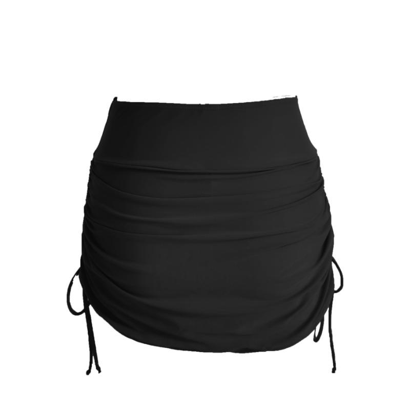 Women's Black High Waist Drawstring Ruched Mini Skirt