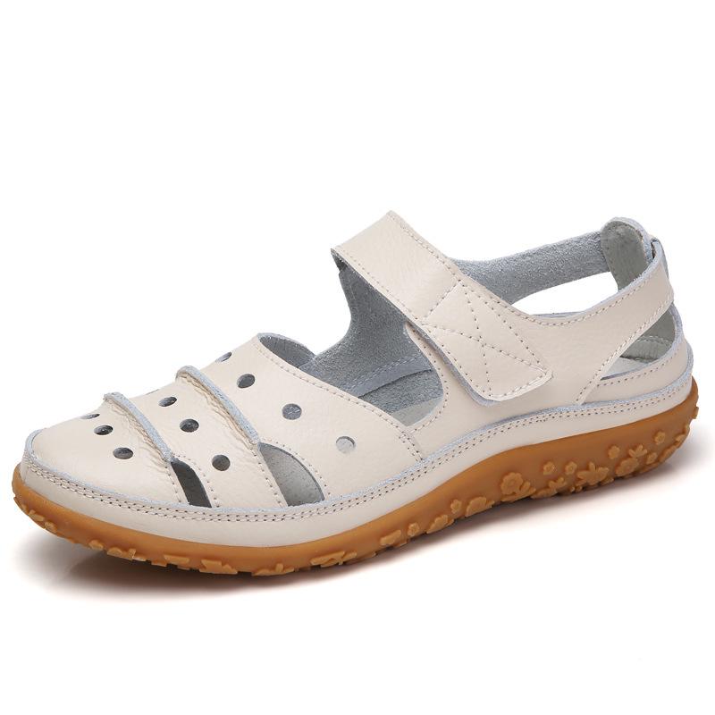 Hole Shoes Women's Sandals Large Size Hollow Leather Mother Shoes Women's Single Shoes Breathable Beach Shoes Casual Women