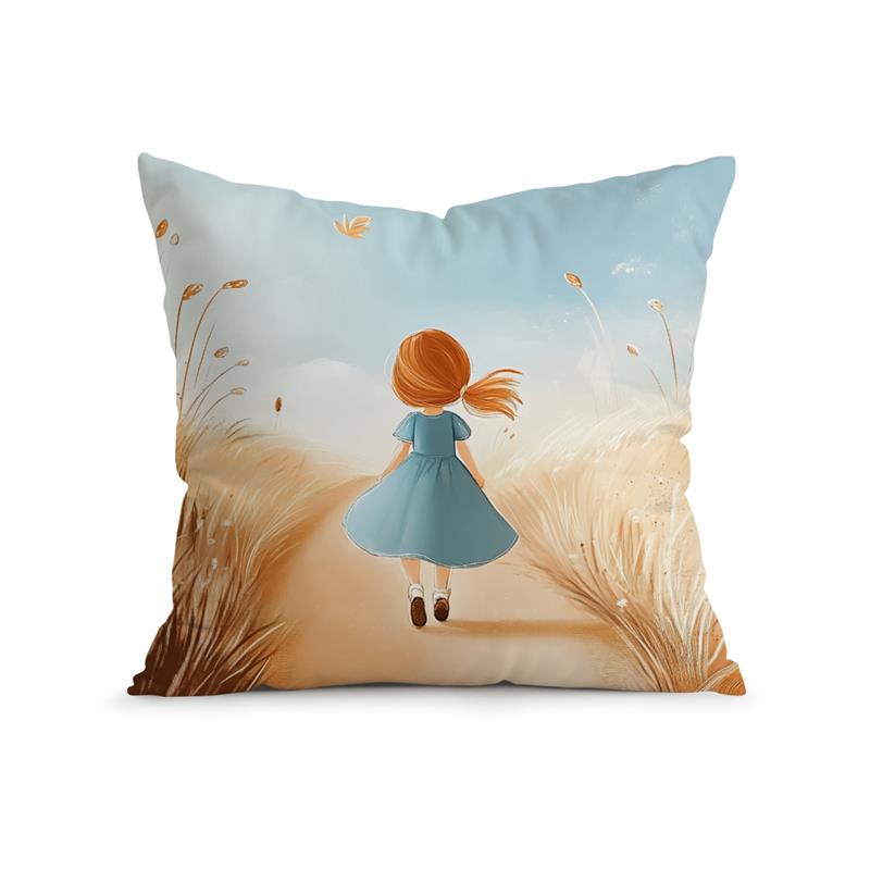 Rural Little Girl Digital Print Cushion Cover Peach Skin Velvet Room Home Sofa Living Office Car Simplicity Pillow Cover