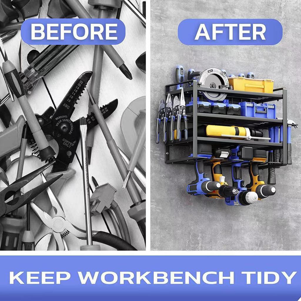 3-уровневая стойка для электроинструмента, настенный держатель для хранения ручных электродрелей, прочная плавающая полка для инструментов, органайзер для гаража