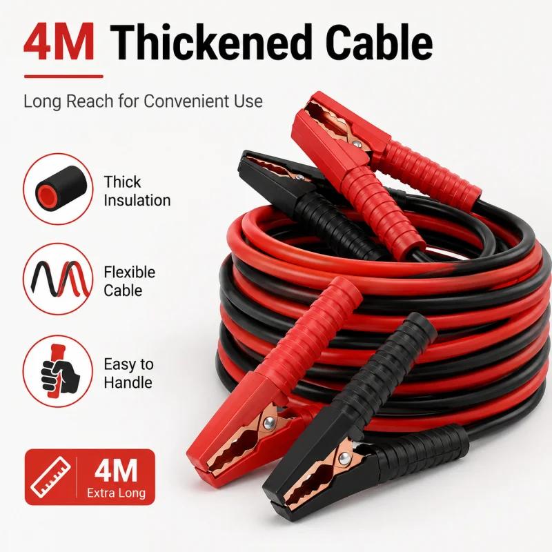 4 Meter Fully Enclosed Car Battery Jumper Wire Pure Copper Thickened Cable Heavy Duty Emergency Start Kit