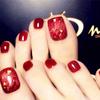 24PCS Wearing Detachable Waterproof Finished Toenail Stickers Red Gold Foil Smudge Manicure
