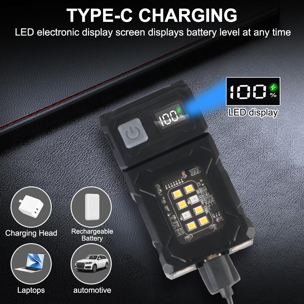 Emergency Light Hiking Camping Working Portable Adjustable Angle Flashlight Tail Magnetism USB Rechargeable Multifunctional Side Lamp