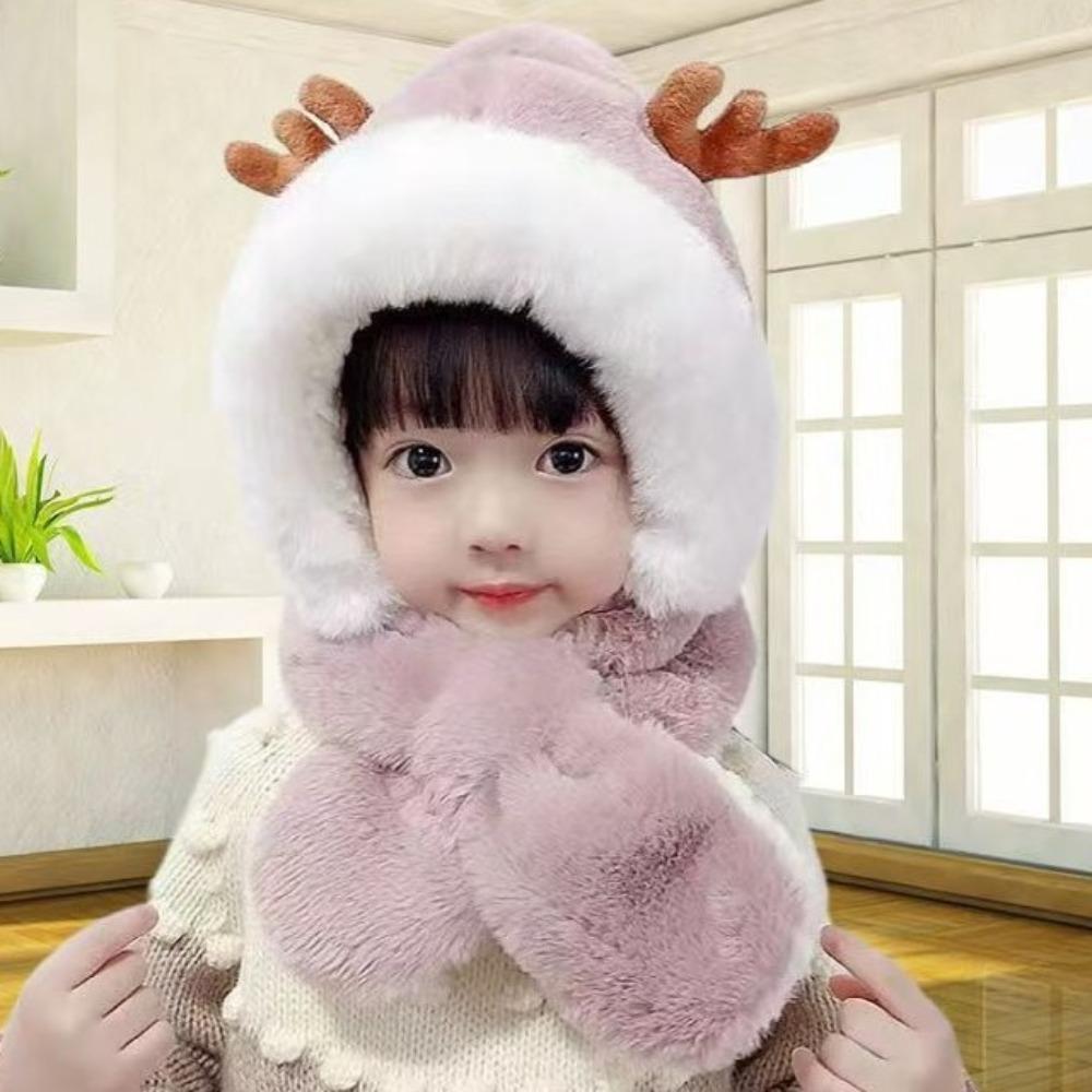 Толстая теплая цельная шапка-бини, шапка с мехом, закрывающая шею и уши, милый детский капюшон-шарф, зимняя