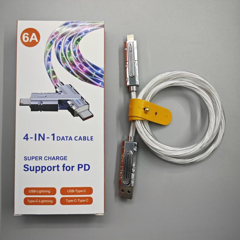 6A RGB цветной PD сверхбыстрый кабель для зарядки Type-C 3-в-1