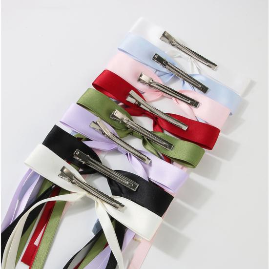 Women Hair Clip Bow Satin Retro Long Ribbon Large Size Solid Color Anti-slip Hair Ponytail Decoration Hairpin Hair Accessory Hair Barrettes