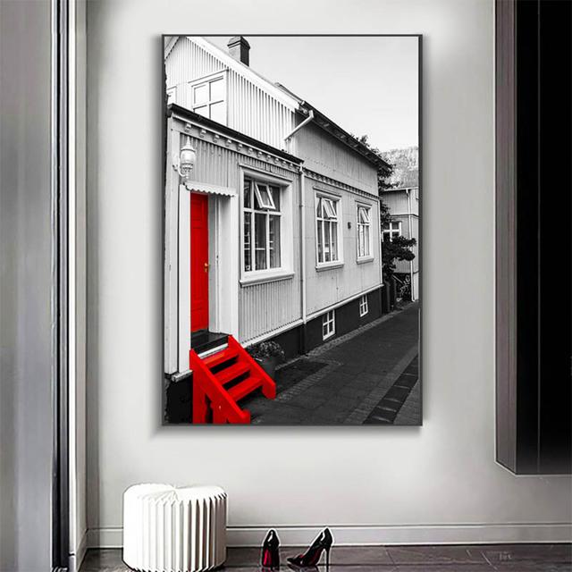 Картина на холсте в скандинавском стиле, Лондонская улица, черный, белый, красный, с изображением зонтика для гостиной, украшения стены дома, без рамки