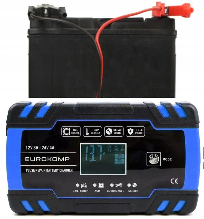 Prostownik Ładowarka Do Akumulatora Lcd 12V 24V 8A Funkcja Naprawy Aku.