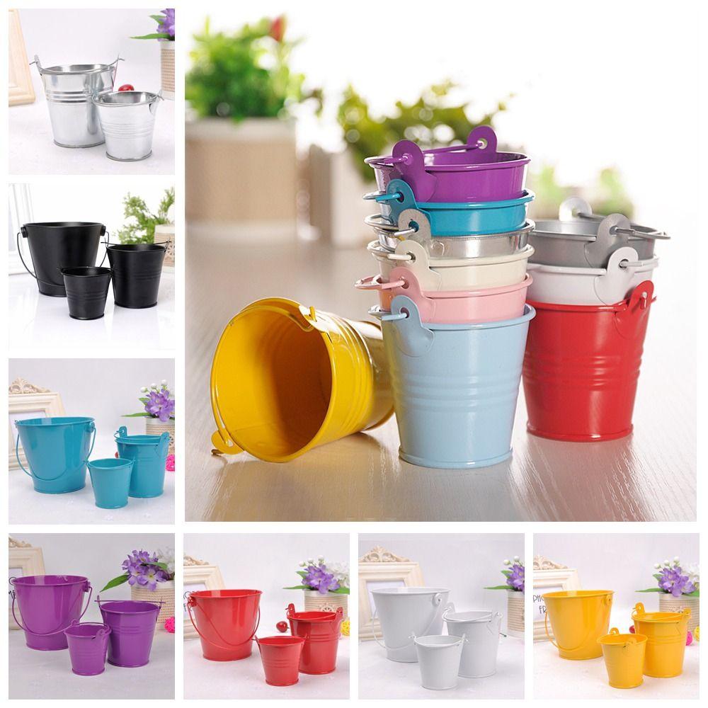 Tinplate Flower Barrel Miniatures Pastoral Tinplate Water Bucket Iron Flower Pot Kids Toy