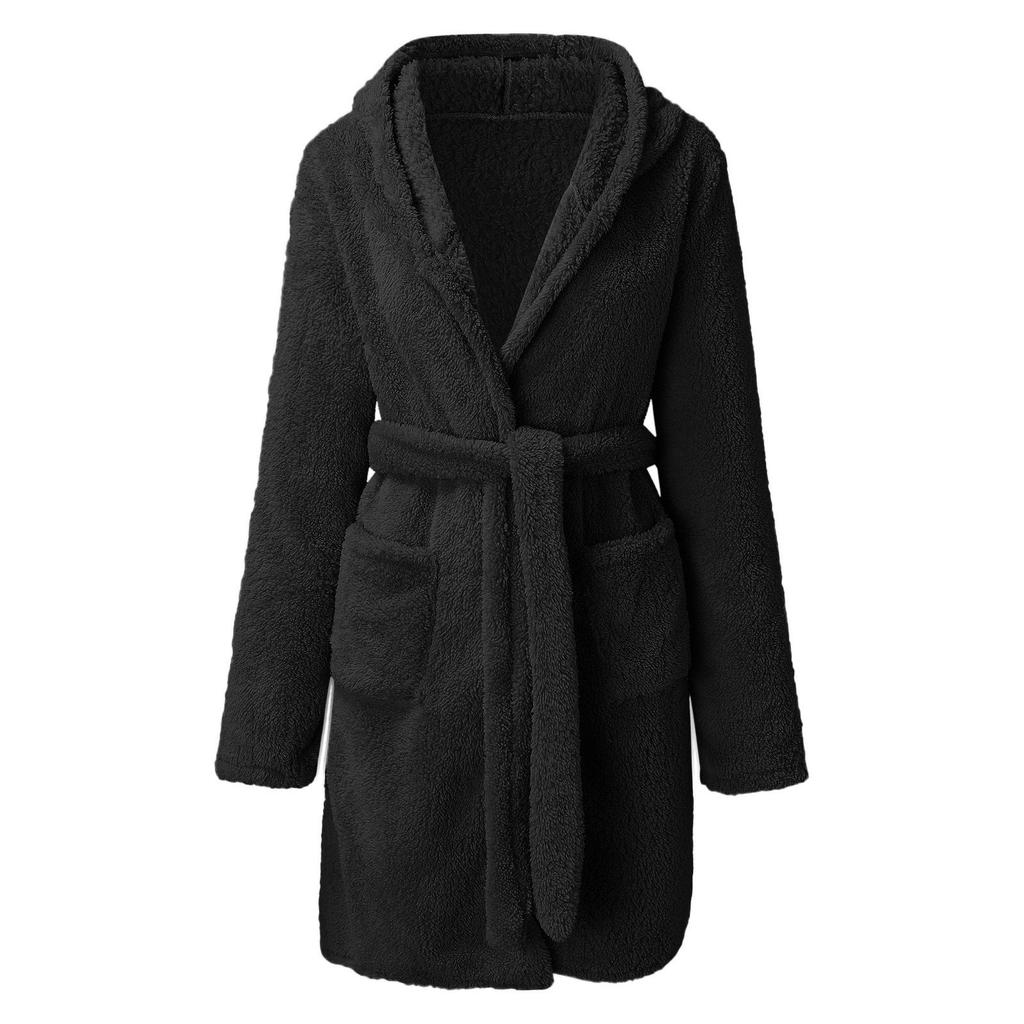 2024 Cozy European & American Autumn/Winter Hooded Fluffy Women's Pajamas and Warm Bathrobe