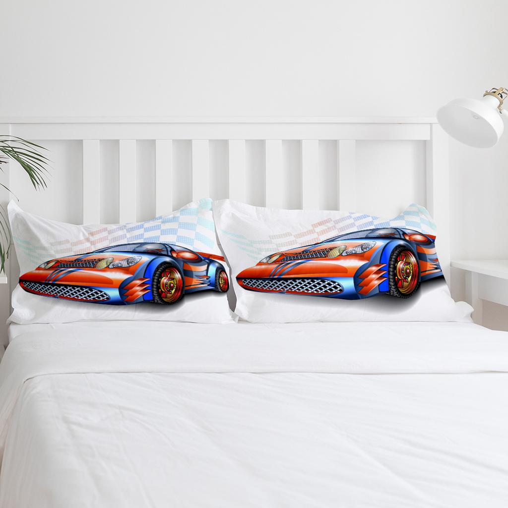 Orange Racing Car White Bedding Set 3pcs Boys Girls Duvet Cover Pillowcase Kids Adult Quilt Cover Double Bed Set Home Textile