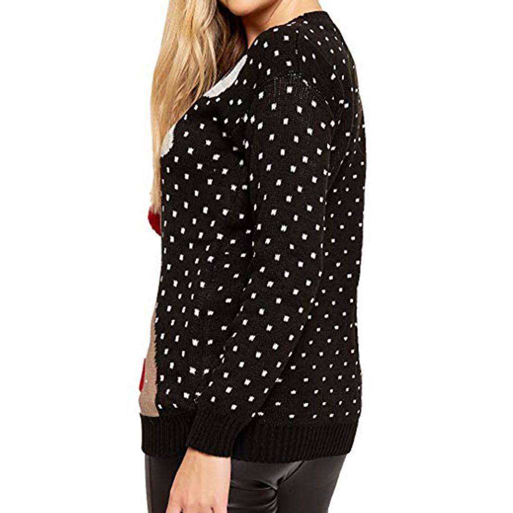 Женский рождественский олень теплый вязаный свитер с длинным рукавом джемпер топ блузка