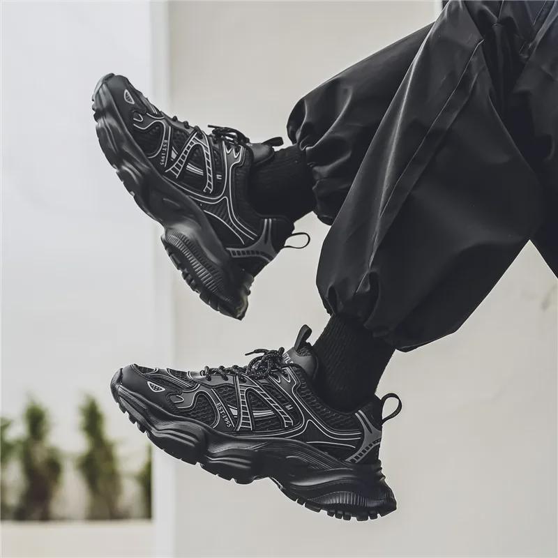 Мужские осенние дышащие повседневные кроссовки 2024 года — легкие, нескользящие, модные туфли на толстой подошве