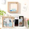 Ticket Shadow Box with Slot Wooden Frame Travel Adventure Archive Box Square Ticket Stamp Letter Photo Keepsake Storage Box Desktop Decoration