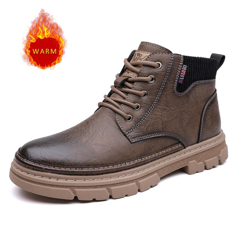 Модные зимние бархатные хлопковые туфли в британском стиле для улицы, мужские высокие рабочие ботинки, универсальные мужские деловые ботинки для офиса и поездок