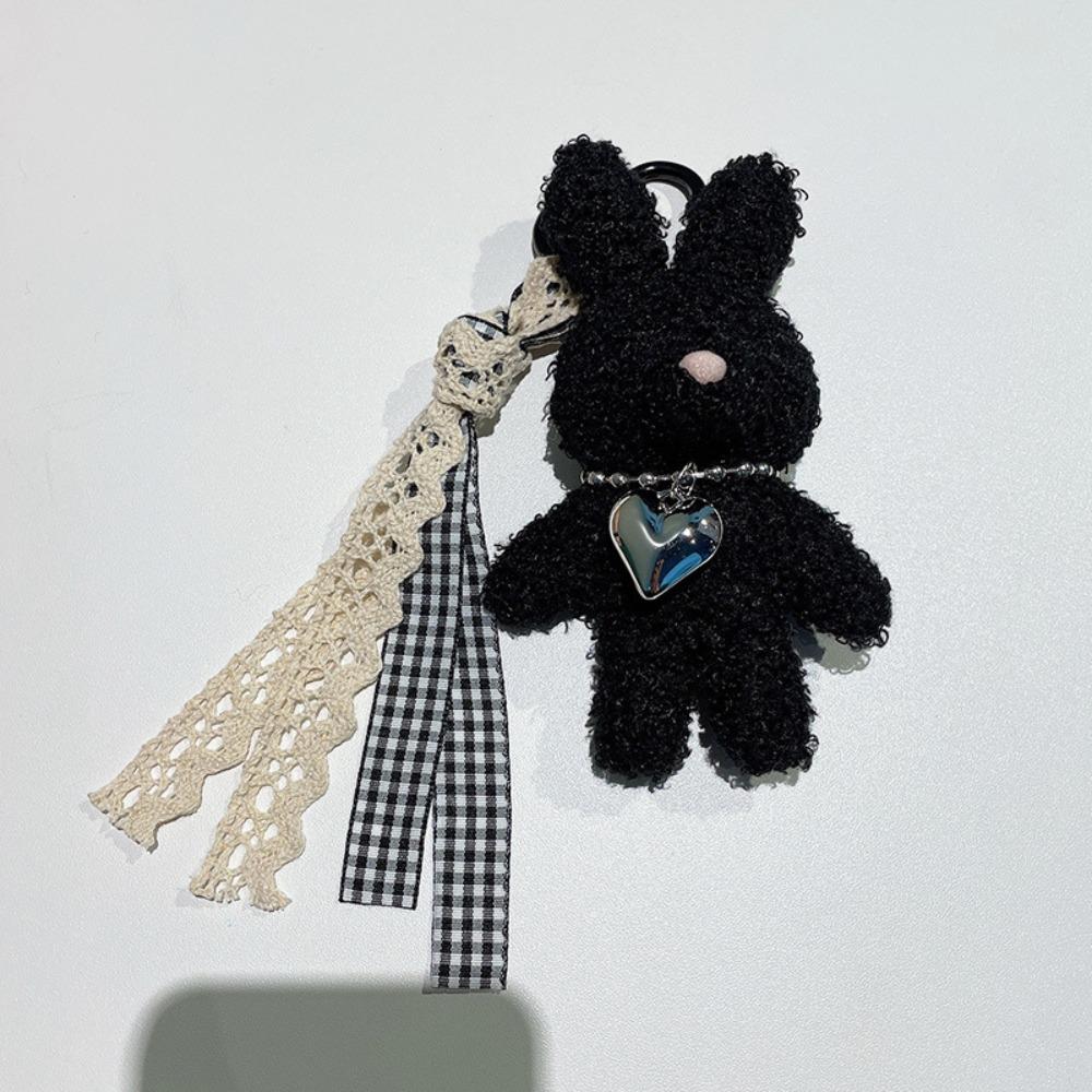 Silver Heart Plush Bag Pendant Bow Ribbon Rabbit Plush Doll Rabbit Doll Charm  Bag Decoration