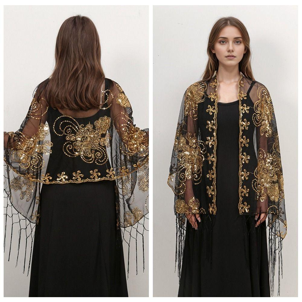 Glitter Evening Dresses Scarves Mesh Tassels Scarf Fashion Sequin Shawls Wedding