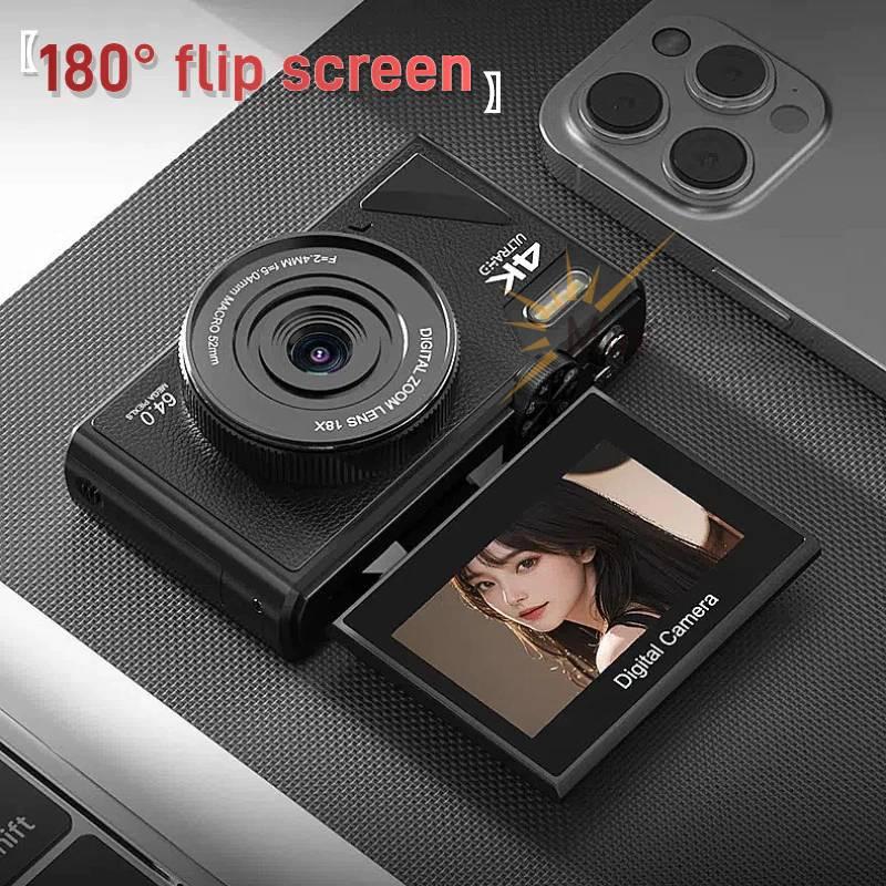 Цифровая камера 64 МП WIFI 4K с откидным экраном 180° Камера для селфи Маленькая портативная 18-кратный цифровой зум VLOG-камера