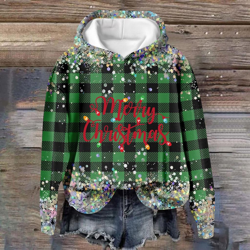 Женская повседневная мода рождественский принт длинный рукав O-образный вырез пуловер толстовки