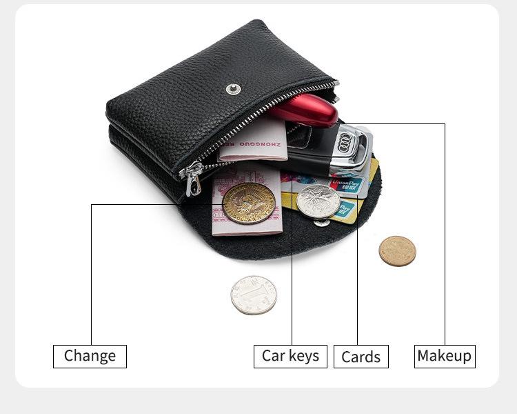 Женский маленький кошелек для монет из натуральной кожи - Обложка из коровьей кожи высшего слоя с зернистостью личи