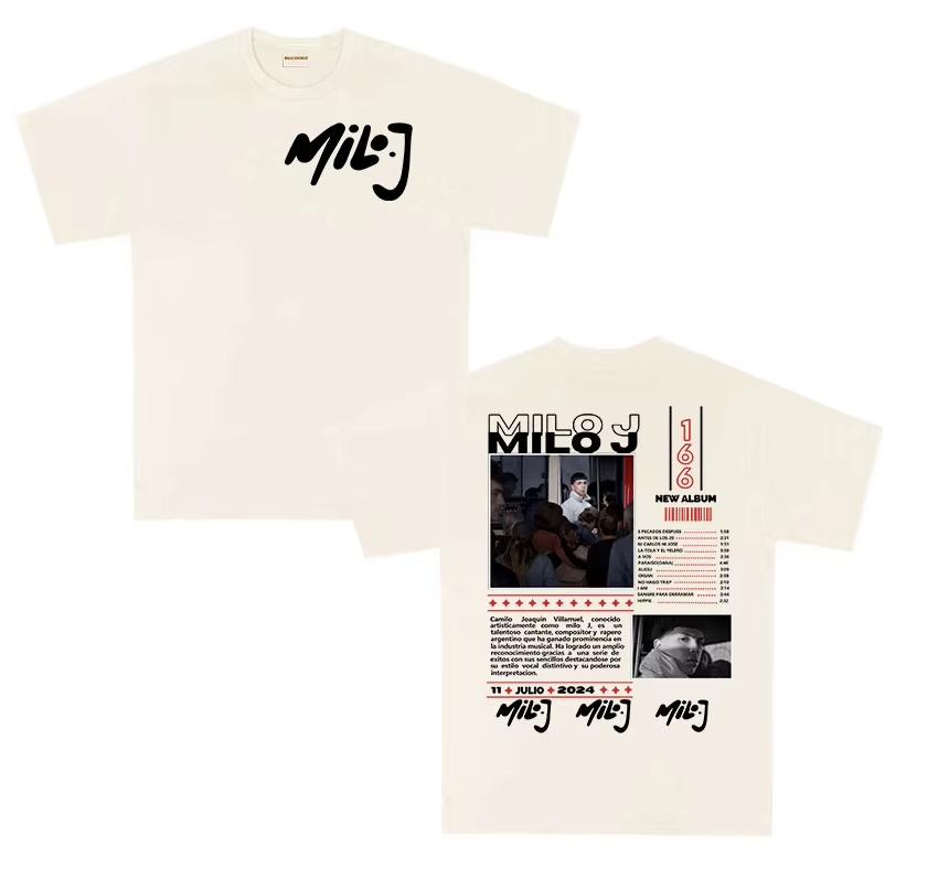 Rapper Milo J 166 Tour 2026 Album T Shi6rts Men Retro High Quality Short Sleeve Tshirts Oversized Tee Cotton TShirt Streetwear