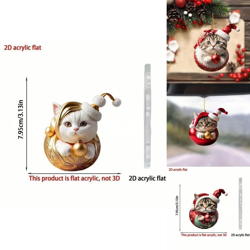 Car Pendant Christmas Tree Decor With Acrylic Cat Cartoon Design For Holiday Festive Gift