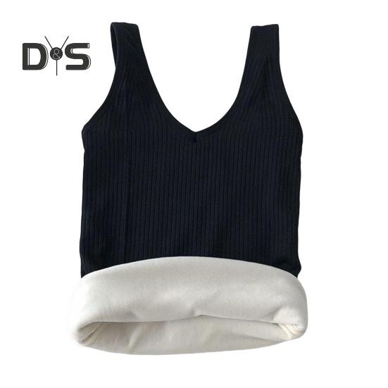 Winter Women Thermal Vest Seamless Thick Plush Fast Temperature Lock V Neck Slim Fit Elastic Sleeveless Inner Wear Bottoming Tank Top