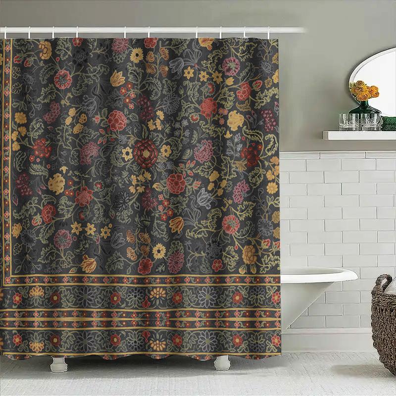 Vintage Style Floral Print Shower Curtain Waterproof Bathroom Decor In Multiple Colors and Sizes for Home Decoration