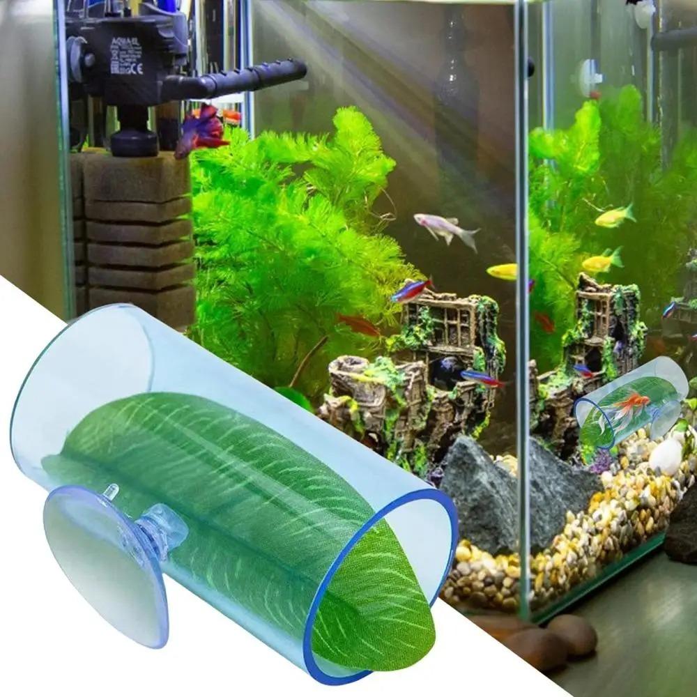 Укрытие для рыбки петушка Акриловая трубка с ковриком из листьев Трубка для петушка Туннели Подарки Аквариум Туннель для рыбки петушка