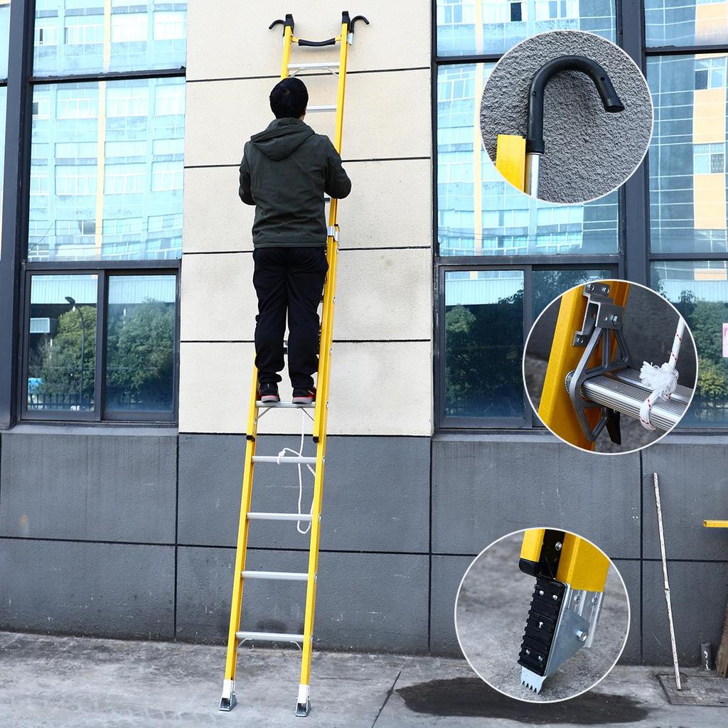 Изолированная телескопическая лестница с железными ножками и поперечиной из алюминиевого сплава - Стеклопластиковая подъемная лестница для электрика