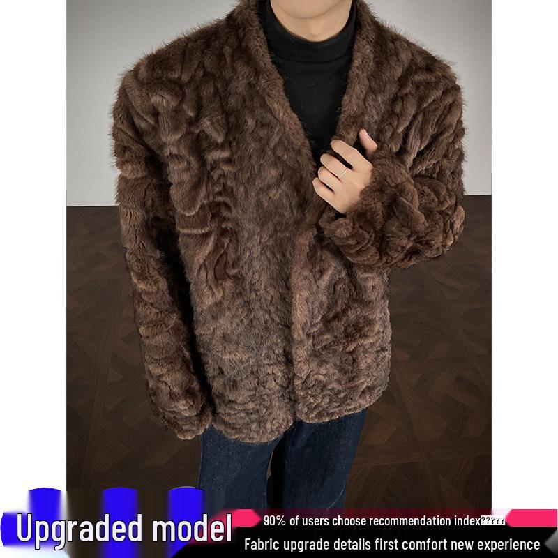 Мужская серая куртка из бархатного искусственного меха под норку с плюшевым хлопком, на меху, утолщенная для ощущения высокого качества