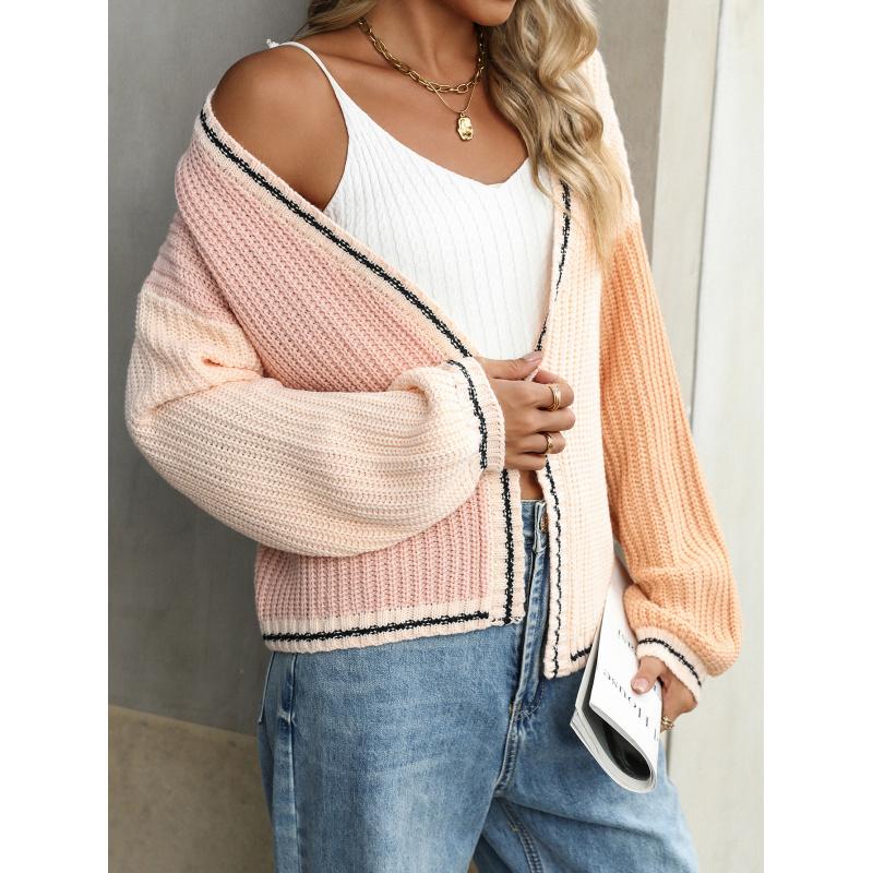 Autumn And Winter Temperament Commuter Loose Splicing Women's Knitted Cardigan Jacket Sweater