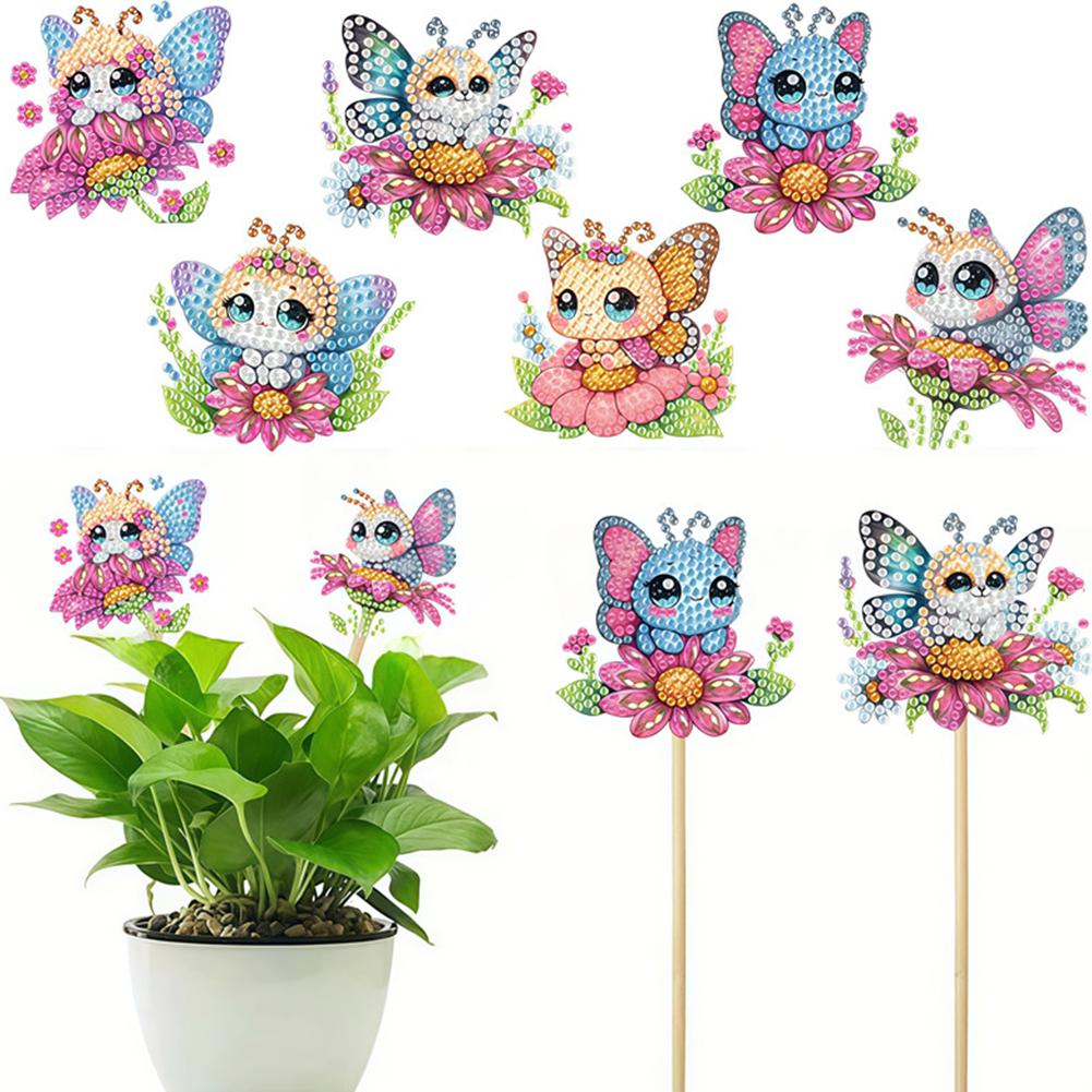 6Pcs Bee Stakes Diamond Painting Kits Animal Diamond Art Kits Diamond Art Garden Decor Kits for Flower Plant Pot