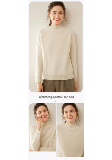 Women's Cashmere Loose Knit Pullover with Half-High Neck for Autumn/Winter 2025
