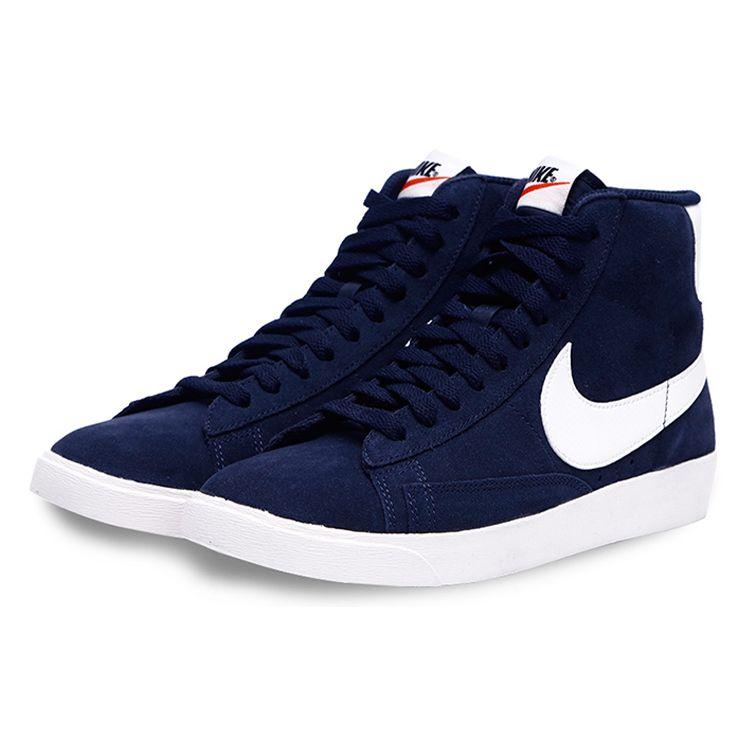 Nike Блейзер Винтаж Замша Нескользящие Легкие Полувысокие Кеды для Скейтборда Женские Кроссовки Темно-синий Белый AV9376-400