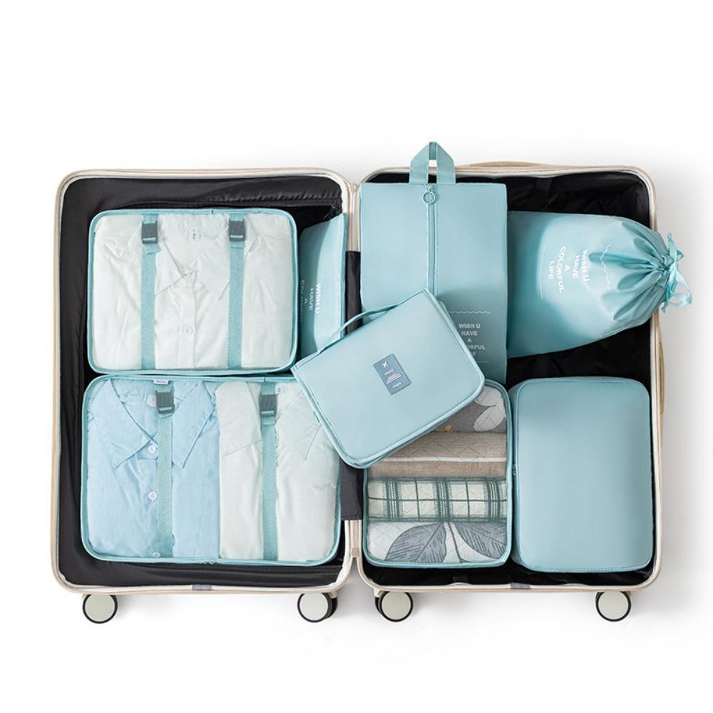 Набор из 8 складных дорожных органайзеров Водонепроницаемые Большой вместимости Упаковочные кубики для чемодана Разных размеров с ручкой Сумка-чехол для чемодана