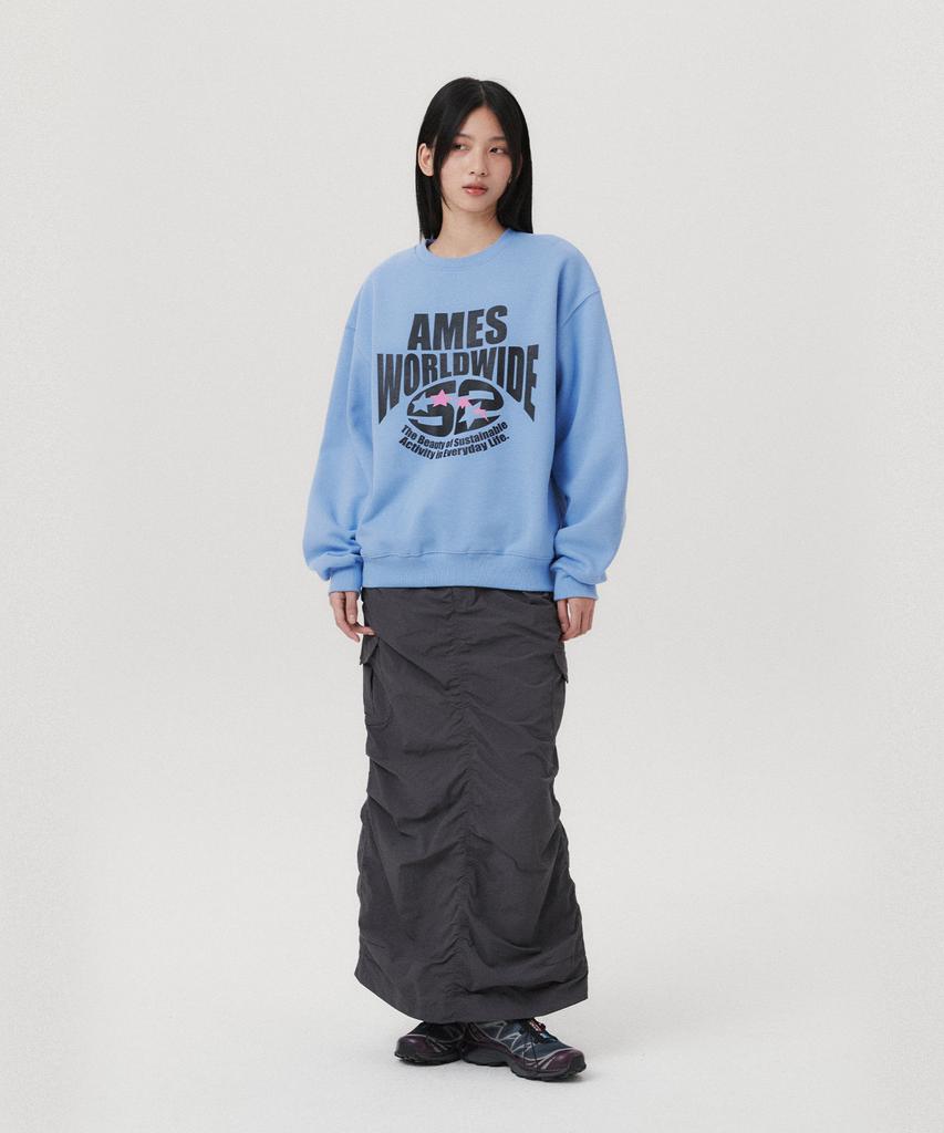 AMES-WORLDWIDE Logo Typo Graphic Sweatshirt Light Blue(Am2Efum440A)