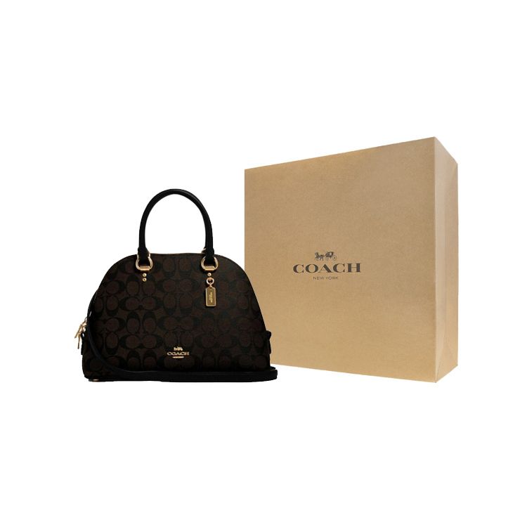 Coach Katy 30 Сумка-ракушка из кожи с монограммой Женские сумки Темно-коричневая 2558-IMAA8