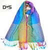 Имитация шерсти шаль Радужный цветной художественный принт шарф-накидка с кисточками Женский пончо шаль одеяло шарф