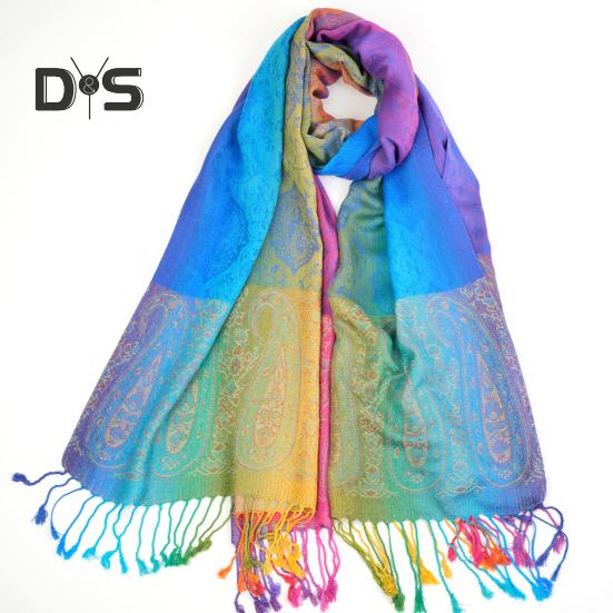 Имитация шерсти шаль Радужный цветной художественный принт шарф-накидка с кисточками Женский пончо шаль одеяло шарф