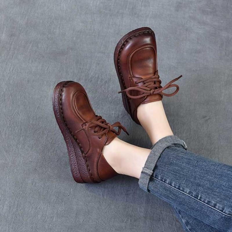 Johnature Туфли-клинья из натуральной кожи, универсальные, удобные, с мягкой подошвой, на шнуровке, обувь на четыре сезона