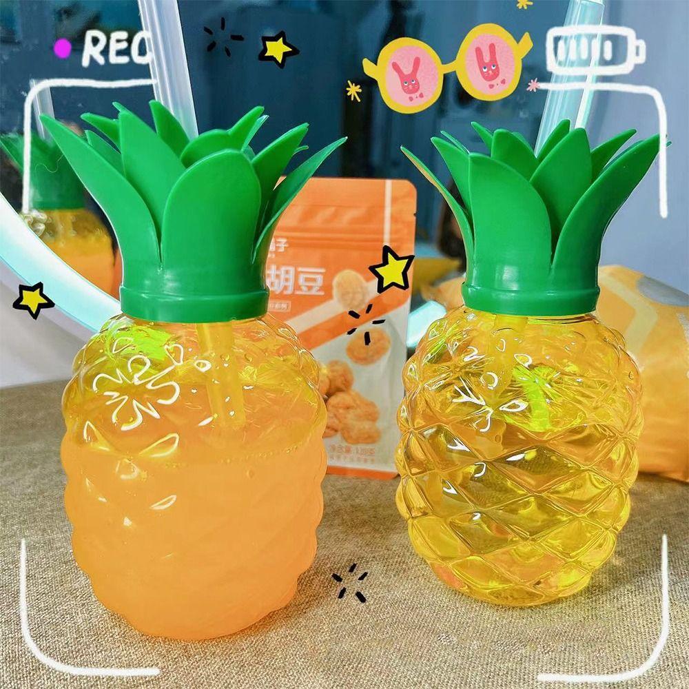 Grade Plastic Cartoon Fruit Water Bottle Strawberry Pineapple Watermelon Summer Straw Cup Drinkware
