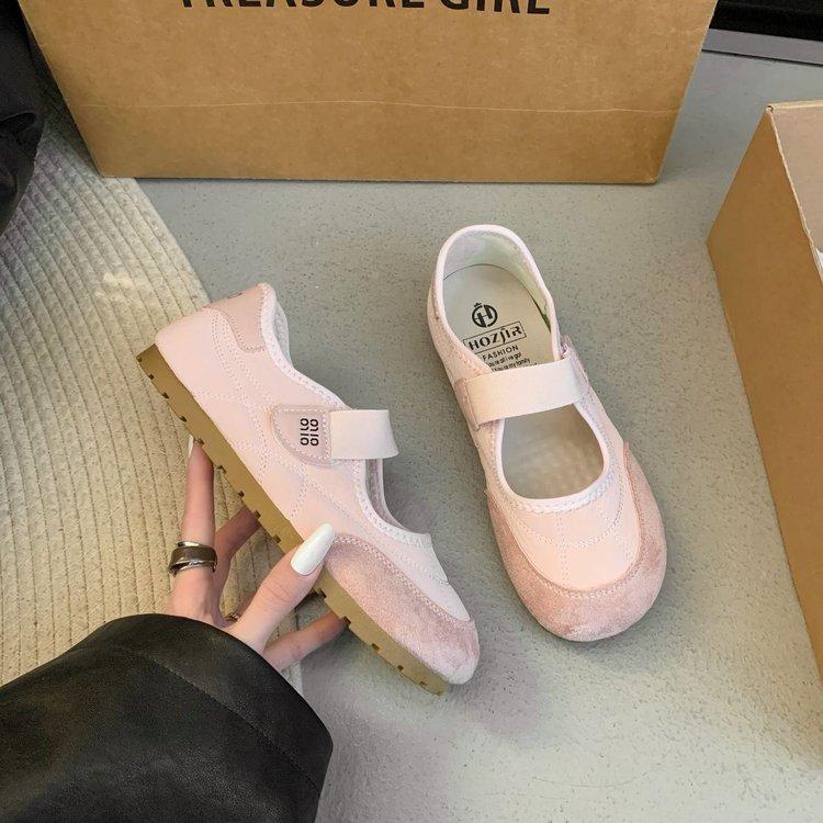 Summer New Flat-bottomed College Style Casual Shoes Velcro Mary Jane Shoes Shallow Mouth Outer Wear Single Shoes