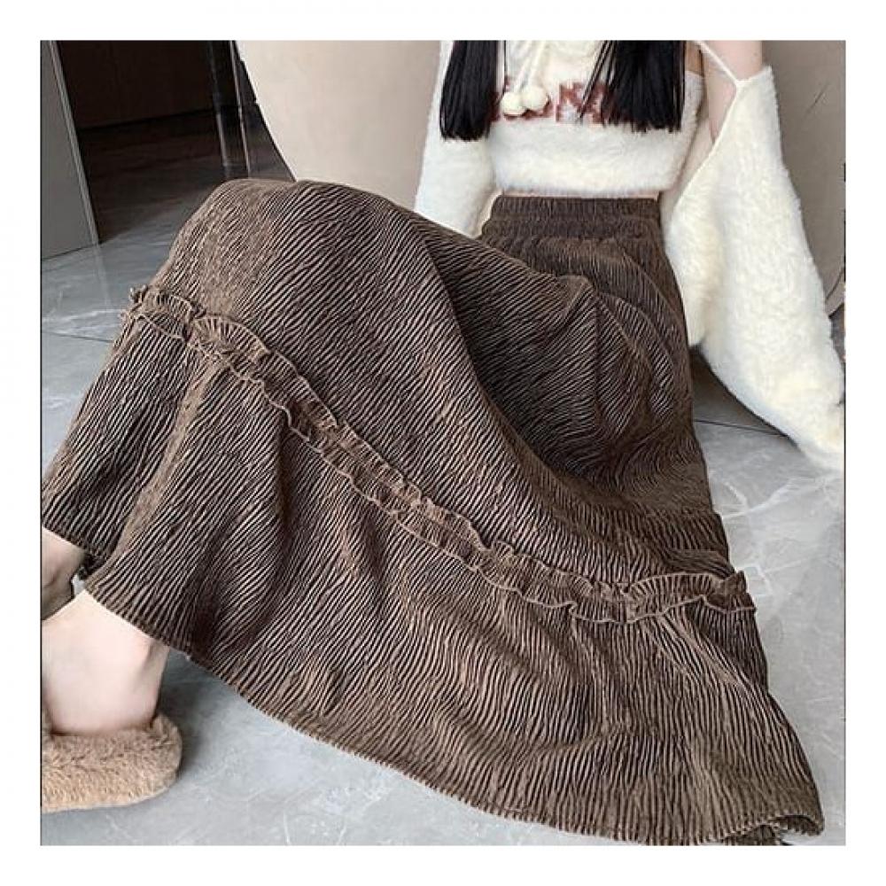 Navava Romantic Frill Corduroy Long Skirt Ns378