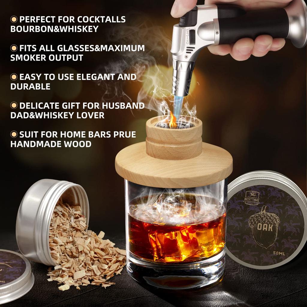 Cocktail Whiskey Smoker Kit Old Fashioned Drink Smoker Infuser with Ice Ball Mold Gift for Drink Lover Men Dad Husband Friend